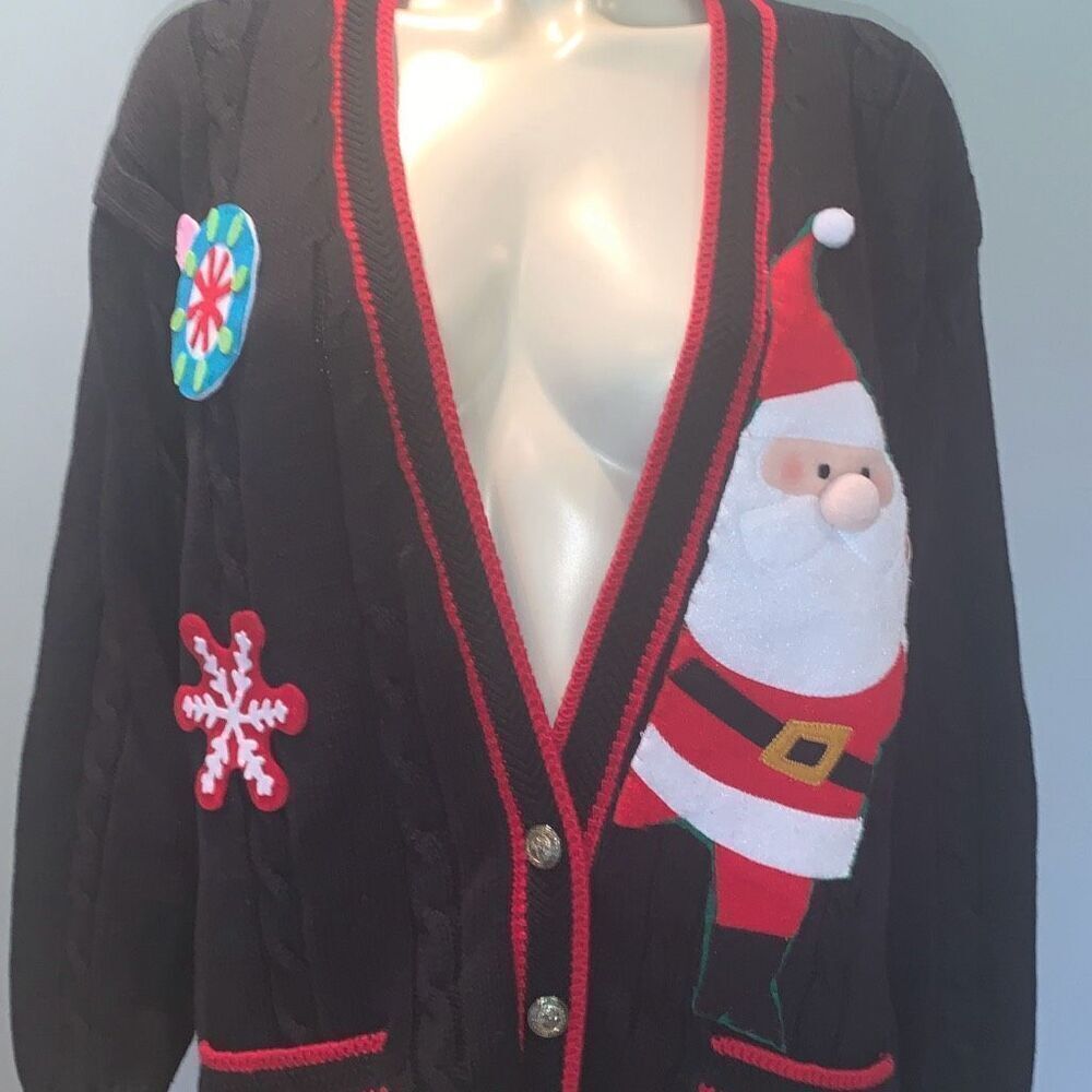 Vintage Jantzen Christmas Santa‎ Holiday Button Down Cardigan Sweater Size XL - Picture 14 of 15